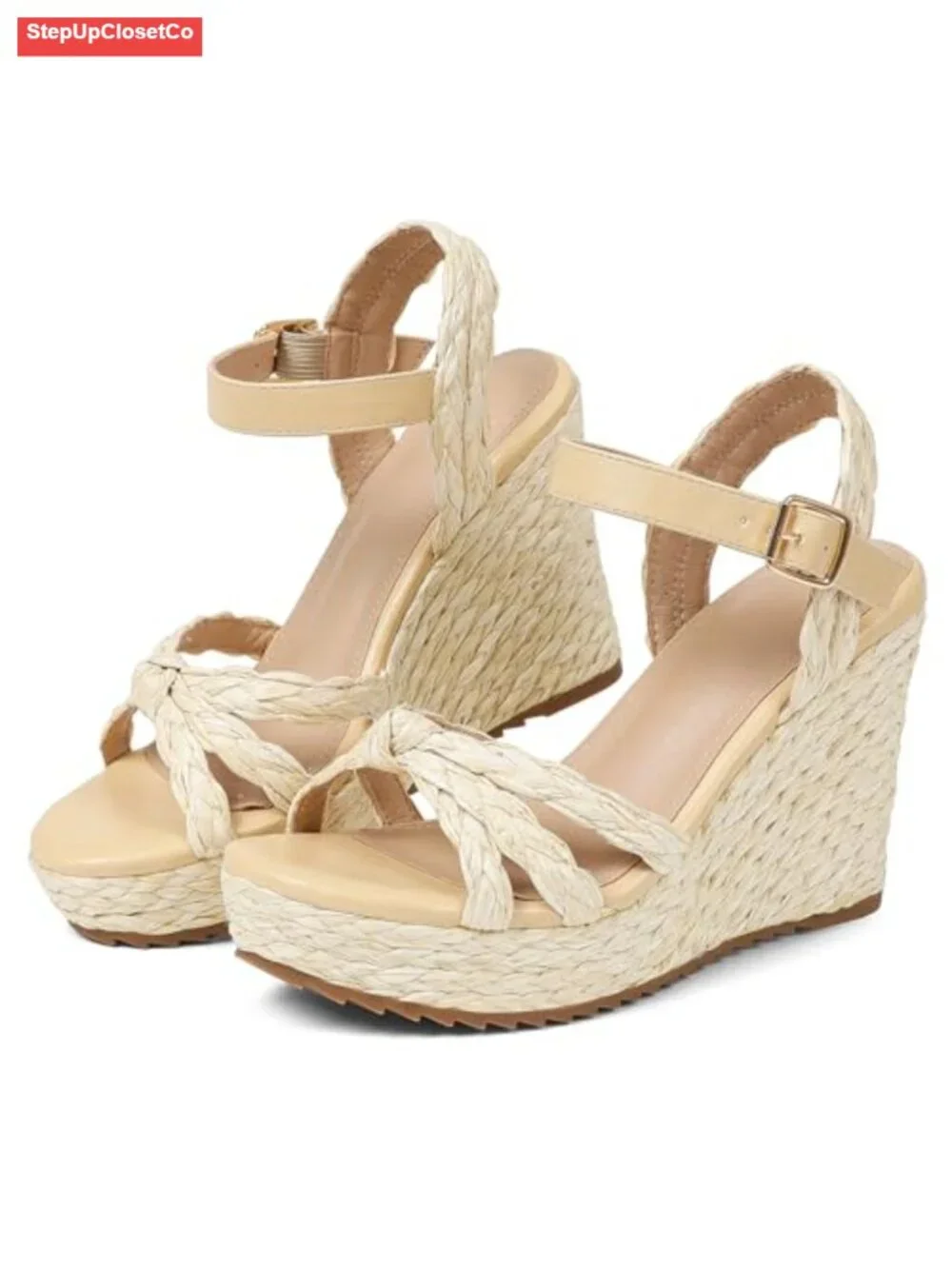 Women's Espadrille Wedge Sandals Braided Knot Ankle Strap Open Toe Platform